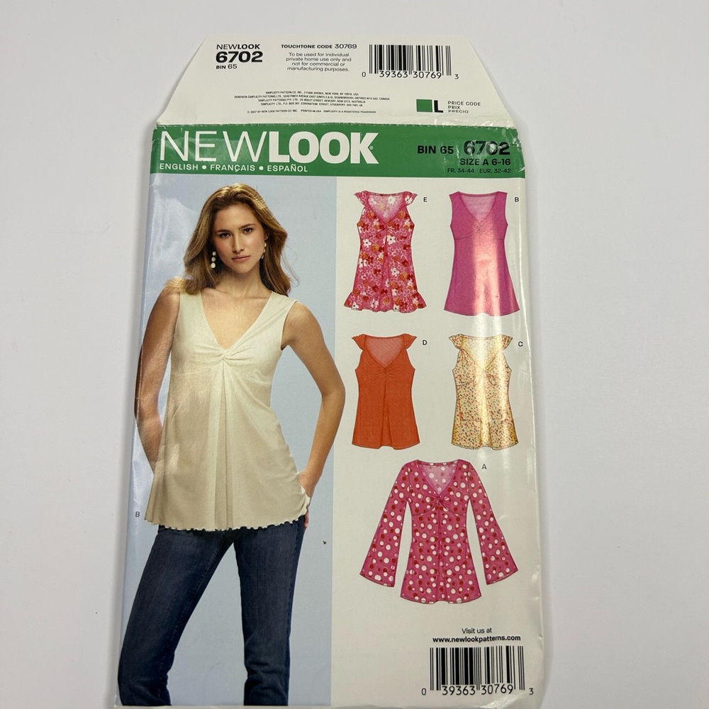 New Look 6702 Size 6-16 Uncut Sewing Pattern